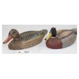 (2) Mallard wooden decoy ducks, 1 Drake by Jane