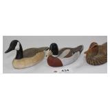 (3) wood carved decoys by W.A. Lucky,