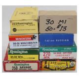 (8) full boxes .338 Fed, 7.62 mm Russian, .270
