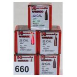 (5) boxed Hornady Vmax .22 cal. .224" 55 gr.,