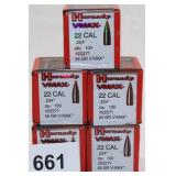 (5) boxed Hornady Vmax .22 cal. .224" 55 gr.,
