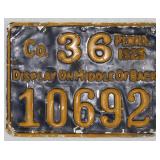 1925 Lancaster County #36 Pennsylvania metal