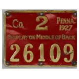 1927 Allegheny County #2 Pennsylvania metal