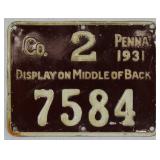 1931 Allegheny County #2 Pennsylvania metal