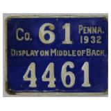 1932 Venango County #61 Pennsylvania metal