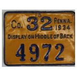 1934 Indiana County #32 Pennsylvania metal