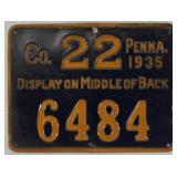 1935 Dauphin County #22 Pennsylvania metal