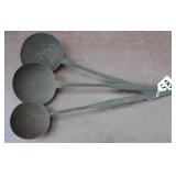 3 wrought iron ladles