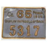 1935 PA metal hunting license Co. 65