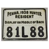 1938 PA metal hunting license