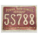 1939 PA metal hunting license