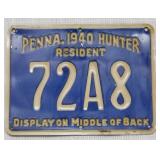 1940 PA metal hunting license