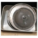 (3) shelves of assorted large aluminum roasting