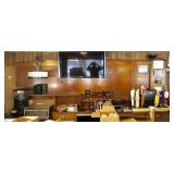 wooden back bar having oak shelf and smoked