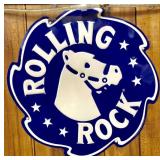 Rolling Rock metal sign, 17" diameter