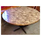 Plymold 54" round oak trimmed Formica style top