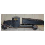 pressed steel dump truck, 23" long, repaint, shows