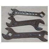 3 equipment wrenches, "Iron Age" cutout 6.25" long