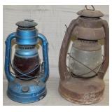 2 lanterns, "Dietz Little Wizard" lantern-blue