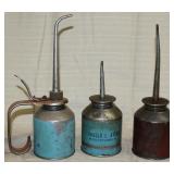 3 oil cans, Blue w/pump 10" high, Blue marked