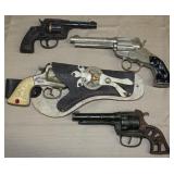 4 cap guns, "SIX SHOOTER K" 7.5", "FRONTIER