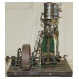 Antique scale model vertical steam engine,