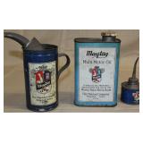 3 Maytag oil tins, 1 qt. w/orig cap, fuel mixing