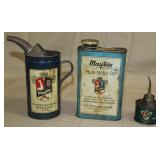 3 Maytag oil tins, 1 qt. w/orig cap, fuel mixing