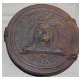 ornate cast iron stove clean out cover, "Round Oak