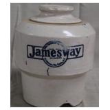"Jamesway" blue stenciled stoneware poultry