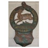 John Deere cast iron wall match holder, 17"