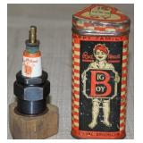 NOS "BIG BOY Red Head" spark plug in old tin