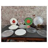 Serving platters, Anchor Hocking amber glass