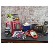 American flags, electric heater, string lights,