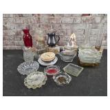 Vases, glass ash trays, bird planter