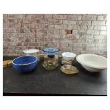 Art Deco, Stoneware, Yellow Glass Bowls