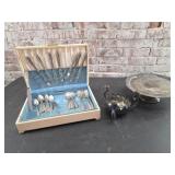 Silverplate Cake Stand, Candle Holder, Silverware
