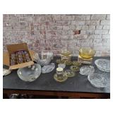 Yellow Glass, Clear Glass Serving Pieces,