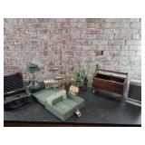 Vintage Soda Bottles, Wooden Sewing Chest,