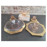 Etched Pink Depression Glass Servers with