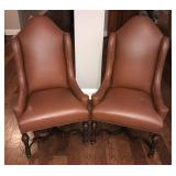 Pair, cognac leather tall back club chairs