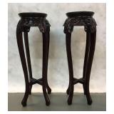 Marble center hand carved round pedestal pair