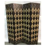 Wooden hand painted dimond 4 panel magnolia screen