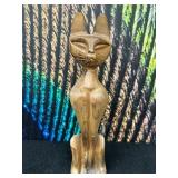 Vintage Carved Wood Cat Sculpture