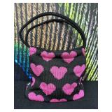 The Sack Black and Pink Hearts Knit Handbag