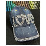 Rhinestone Love Denim Cap