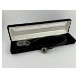 Vintage Lock on Leather Cord Necklace in Case