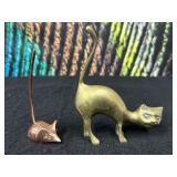 Vintage Brass Cat and Mouse Ring Holder