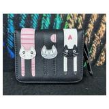 Embroidered Leather Cat Wallet