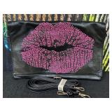 Black and Pink Lips Clutch with Sholder Stap